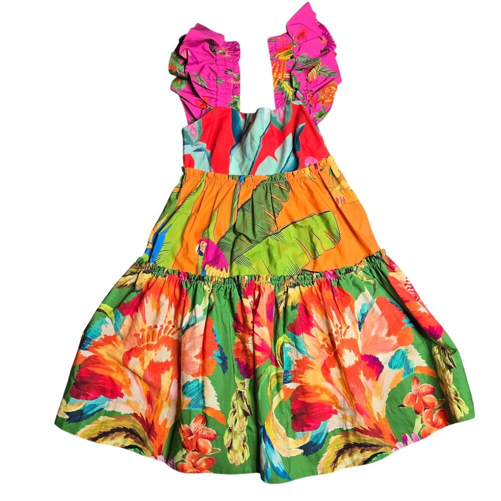 Farm Rio Tiered‎ Printed Floral-Print Cotton-Poplin Mini Dress Size: XXS